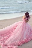 Off The Shoulder Ball Gown Quinceanera Dresses Tulle With Handmade Flower