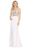 Spandex V Neck Beaded Bodice Mermaid Sweep Train Prom Dresses See-Through