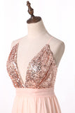 New Arrival Sexy Spaghetti Straps Prom Dresses A Line Chiffon With Slit Zipper Up