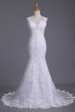 Wedding Dresses Mermaid Straps Tulle With Applique Court Train Open Back