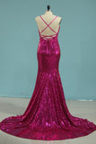 Mermaid Spaghetti Straps Prom Dresses With Applique Sequins