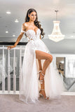 Elegant A Line Sweetheart Tulle Long Wedding Dresses with Slit