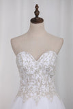 A Line Sweetheart Beaded Bodice Wedding Dresses Organza Court Train