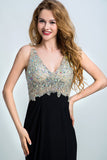 Prom Dresses Full Beaded Bodice Backless Chiffon Sweep Train Black