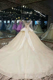 Satin Wedding Dresses Long Sleeves A Line With Beads Rhinestones Bow Knot