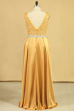 Plus Size V Neck Prom Dresses A Line Beaded Waistline