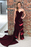 Modest Sheath Burgundy Sweetheart Long Open Back Party Prom Dresses