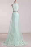 Scoop Mermaid Tulle Prom Dresses With Beads And Applique