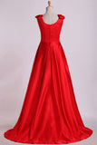 Evening Dress V-Neck Bubble Shoulder A-Line Satin Floor-Length