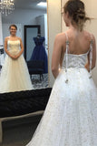 Charming A Line Spaghetti Straps Blue Tulle Prom Dresses with Stars, Dance Dresses SJS15503