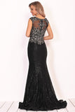 Scoop Prom Dresses Mermaid Sequins With Beading Sweep Train