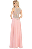 Chiffon Scoop Prom Dresses A Line With Beads&Rhinestones Chiffon Floor Length