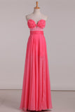 Sweetheart A Line Prom Dresses Chiffon With Beads And Handmade Flowers