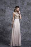 Prom Dresses A-Line Scoop Beaded Bodice Floor-Length Chiffon Zipper Back