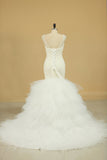 Wedding Dresses V Neck Beaded Bodice Tulle Mermaid Court Train