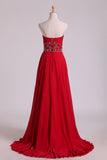 Sweetheart A Line Prom Dresses With Beading Sweep Train Chiffon Burgundy/Maroon