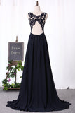 A Line Prom Dresses V Neck Chiffon With Applique And Slit