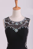 Black Prom Dresses Scoop Neckline Mermaid Chiffon With Beads And Slit