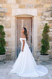 Elegant Ball Gown Off the Shoulder White Satin Long Wedding Dresses