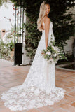 Rose Lace Sweetheart Boho Wedding Dresses Spaghetti Strap Beach Wedding Dresses JS381