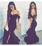 Off Shoulder Prom Dress Navy Blue Prom Dress Mermaid Prom Dress Long Evening Dresses JS977