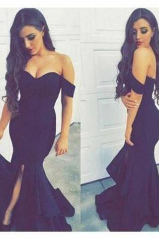 Off Shoulder Prom Dress Navy Blue Prom Dress Mermaid Prom Dress Long Evening Dresses JS977