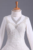 Muslim Wedding Dress Sweetheart A Line Court Train With Applique & Sash Beaded