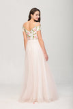 Floral Spaghetti Straps Prom Dresses A Line Tulle Floor Length