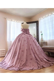 Ball Gown Off The Shoulder Tulle Quinceanera Dress With Lace Appliques Puffy Prom SJSP3HM7KB3