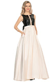 A Line Scoop Satin Prom Dresses With Sequins&Bow Floor Length