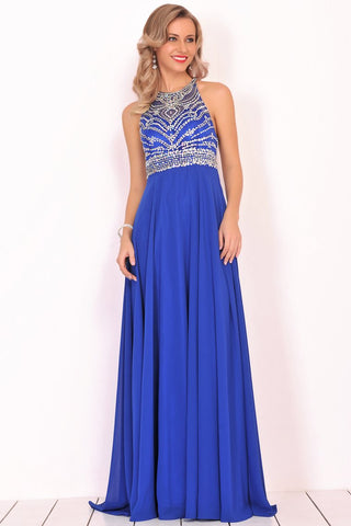 Prom Dresses A Line Scoop Open Back Chiffon With Beading