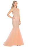 High Neck Tulle With Applique Mermaid Prom Dresses Sweep Train