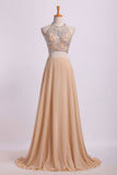 Sexy Prom Dresses Halter Two Pieces A Line With Flowing Chiffon Skirt Beaded