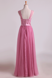 Bridesmaid Dresses Scoop A Line Floor Length With Applique Tulle