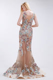 Sexy Prom Dresses Scoop Tulle With Beads&Appliques Sweep Train