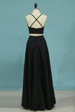 Two-Piece Spaghetti Straps Evening Dresses A Line With Slit