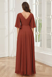 Half Sleeves V-neck Chiffon Bridesmaid Dresses