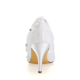 Ivory High Heels Wedding Shoes with Appliques Fashion Lace Woman Dress L-941