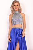 Prom Dresses A Line Two Pieces With Rhinestones Stretch Satin