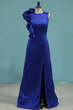 New Arrival Scoop Prom Dresses Sheath Satin With Slit