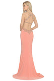 Sexy Open Back Scoop Open Back Prom Dresses With Beads Spandex