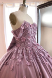 Ball Gown Off The Shoulder Tulle Quinceanera Dress With Lace Appliques Puffy Prom SJSP3HM7KB3