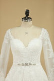 A Line Long Sleeves Wedding Dresses Tulle With Applique And Sash Sweep Train