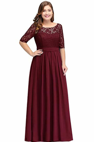 Plus Size Lace Chiffon With Half Sleeves Elegant Long Ball Evening Dress