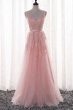 New Arrival V Neck Tulle With Applique And Sash A Line Prom Dresses