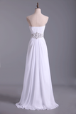 Sweetheart Chiffon Floor Length A Line Prom Dress Beaded Waistline