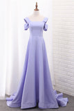 Straps Satin A Line Evening Dresses Sweep Train Zipper Up