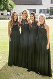 A-Line Long Black Lace Chiffon Bridesmiad Dresses Bridesmaid Gowns