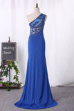 Prom Dresses One Shoulder Mermaid With Applique And Slit Spandex