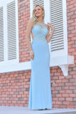 Prom Dresses Scoop Beaded Bodice Spandex Open Back Mermaid